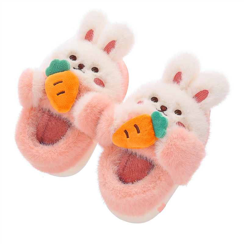Zapatillas de algodón para niños de invierno antideslizantes de dibujos animados para niños pequeños y medianos calientes en casa bolsas de peluche de conejo y zapatos de algodón para bebés