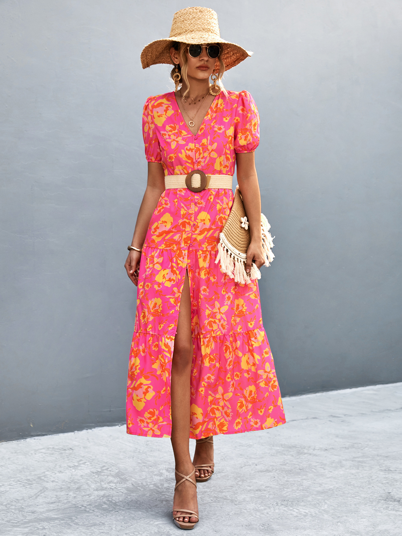 Robe longue à manches courtes pour femmes, nouvelle collection 2023_voghion.com