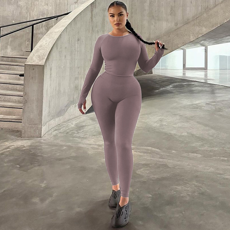 ActiveGo 2025 Autumn Winter New Fashion Long Sleeve Slim Top High Elastic Sports Yoga Pants Set Trendy Wholesale_desvips.com
