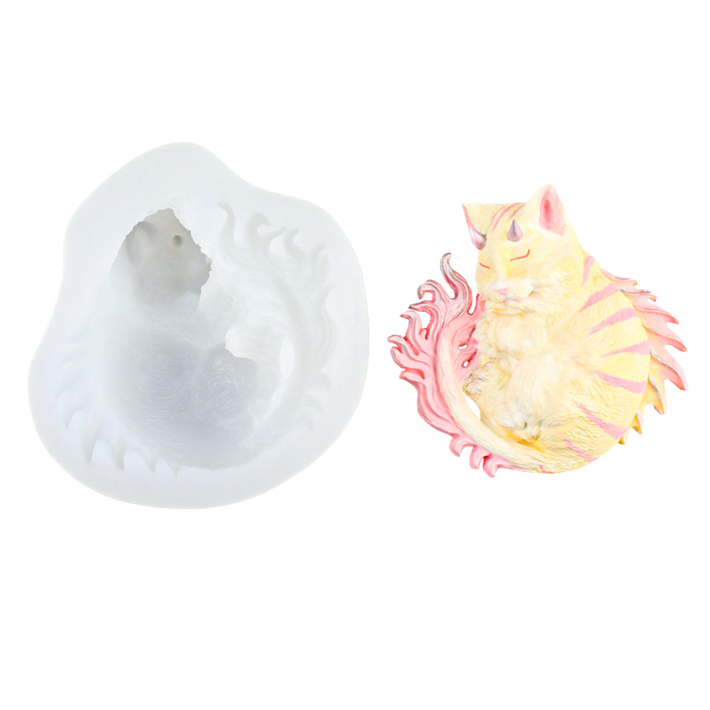 Sleeping Devil Cat Aromaterapia Yeso Decoración de coche Molde de silicona Diy Jabón hecho a mano Molde amasador de resina epoxi