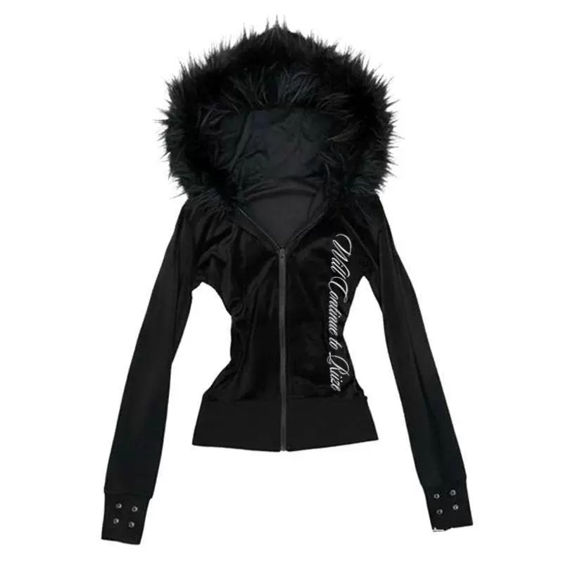 Бархатная куртка с капюшоном на молнии, женская slim-fit, ретро европейский стиль с искусственным мехом