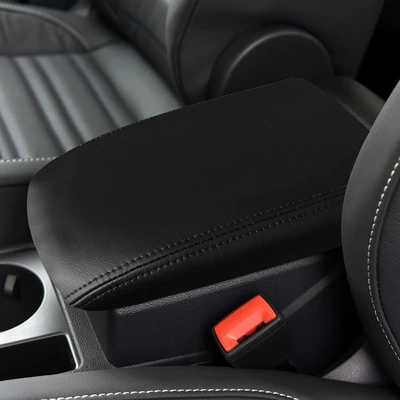 Suitable for Volkswagen Touran L car armrest box cover interior modified leather cover 16-18 dustproof armrest box cover pad (Armrest box) - black-leather-and-black-thread-a-circle-of-elastic-band