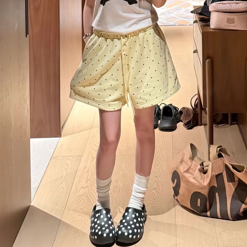Yellow Polka Dot All-Over Print Shorts for Women, Summer Gothic Style Slimming Casual Sports Hot Pants, Cycling Fitness Shorts Yellow Polka Dot All-Over Print Shorts for Women, Summer Gothic Style Slimming Casual Sports Hot Pants, Cycling Fitness Shorts