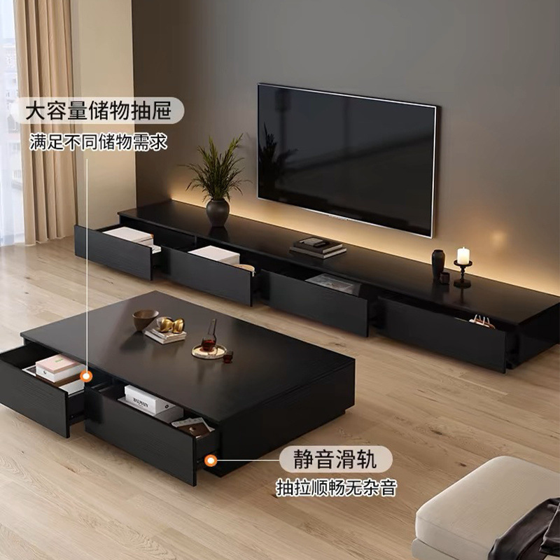 テレビキャビネットコーヒーテーブルモダンイタリアンブラック木製ホームリビングルーム小さなアパートコーヒーテーブルテレビキャビネットフロアキャビネット組み合わせ|undefined