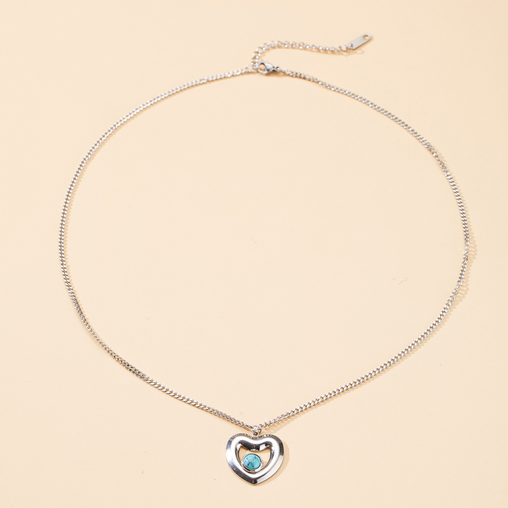 Collana a cuore con turchese personalizzata in acciaio_voghion.com