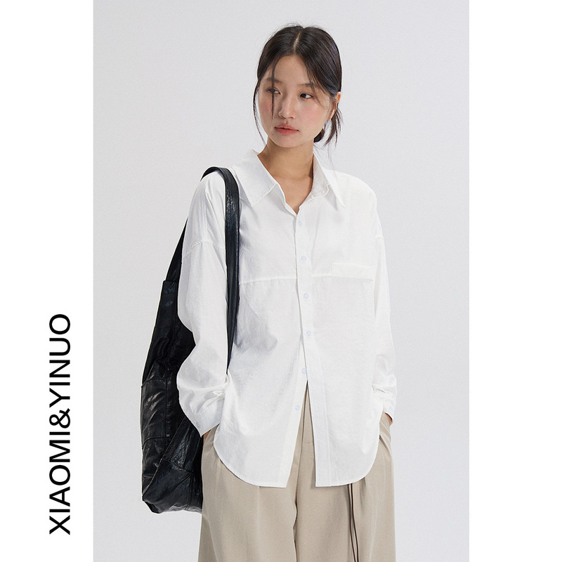 [Xiaomi Yinuo] Suede Loose Long-Sleeved Solid Color Shirt for Women 2026 New Slimming Look and Versatile Shirt 5838
