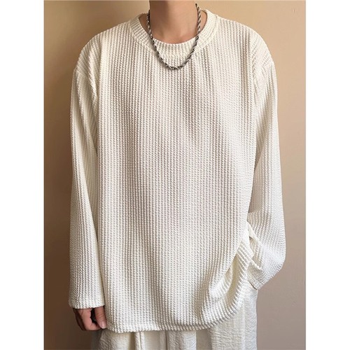 Men's Spring and Autumn Crew Neck T-Shirt with Hong Kong Style Heavy Weight Drape Long Sleeve Loose Large Size Casual Base Shirt Top Short Sleeve Summer Shirt