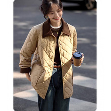 现货2025秋冬新款撞色拼接巴恩风棉衣保暖翻领宽松时尚开衫棉服女