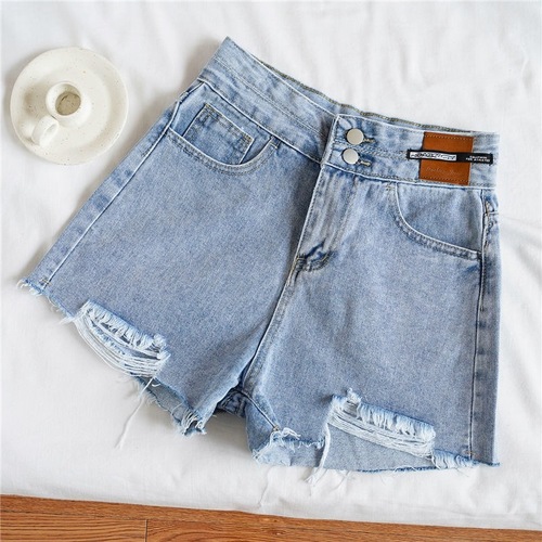 Women's High-Waisted Denim Shorts Summer Thin Version Korean Style Holey Loose Slimming Wide Leg A-Word Fringe Hot Pants Trendy Ins