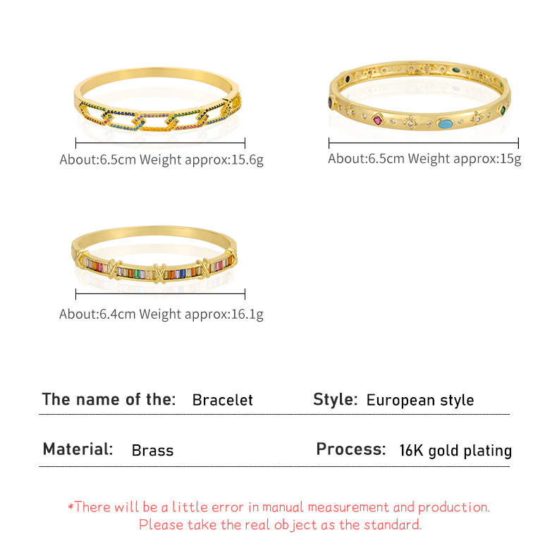 Fashion Square Gold Plated Brass Plating Inlay Zircon Bangle 1 Piece display picture 1