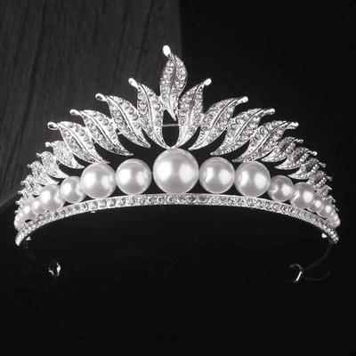 新款皇冠珍珠樹葉王冠兒童走秀發飾新娘頭飾花童禮服配飾生日禮物
