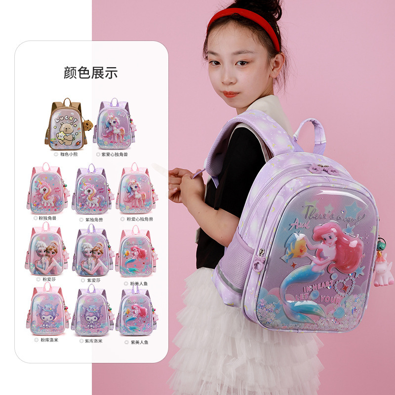 Animación de dibujos animados bolsas escolares ligeras unicornio niña princesa pequeña mochila encantadora mochila de grado 1 - 2