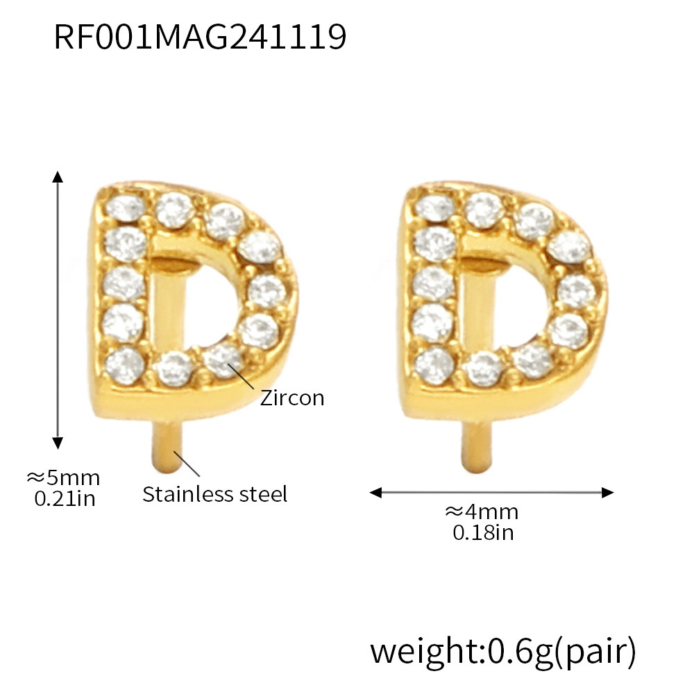 Qiong Yao Titanium Steel 26 letras con incrustaciones de circón Juego de joyas PVD chapado en oro real collar de retención de color pulsera anillo aretes