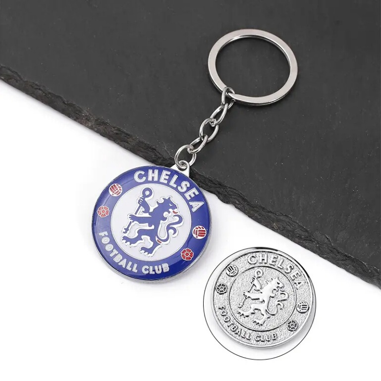 Zinc Alloy Painted Keychain Football Real Madrid Barcelona Riyadh Chelsea Club Metal Car Key