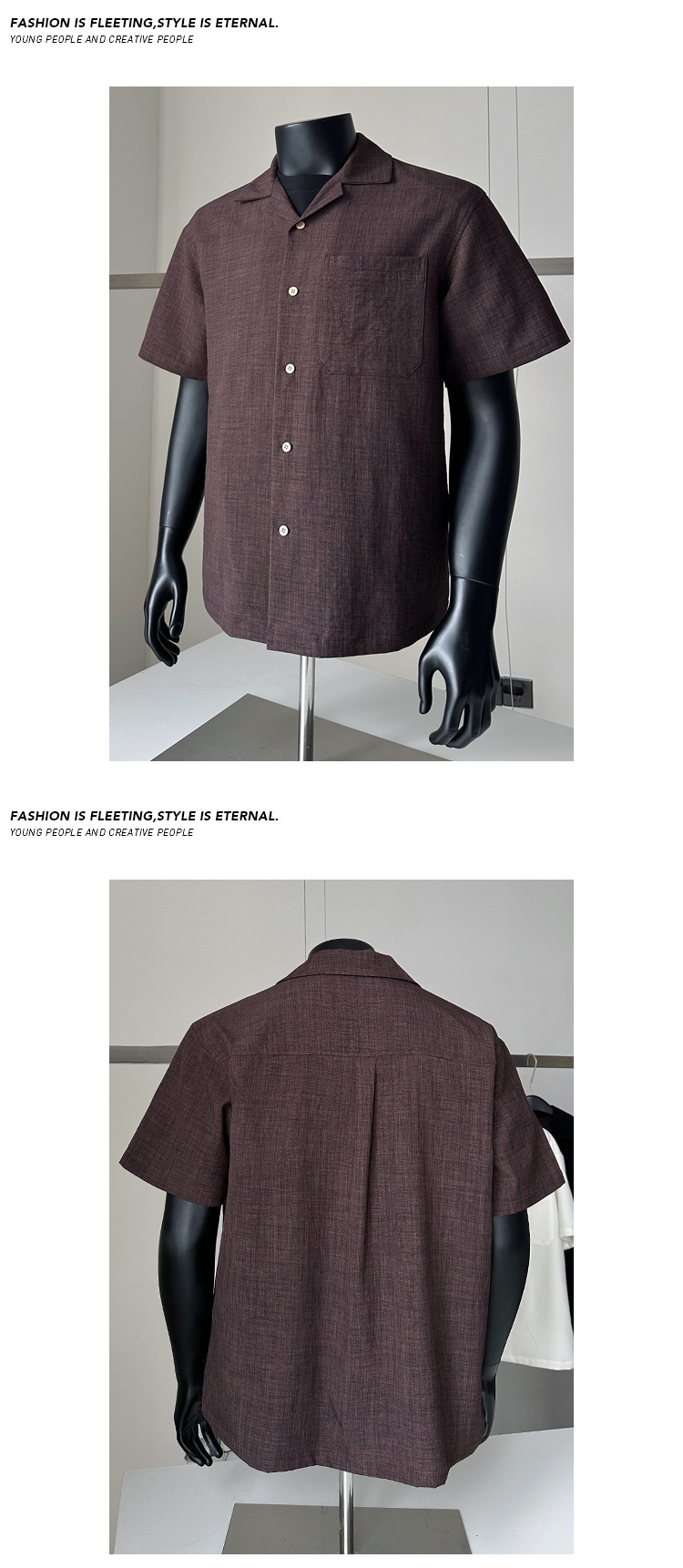 Herren Kurzarm Leinenhemd Oversized Hong Kong Style Sommer_voghion.com