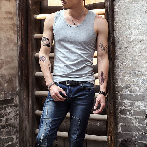 100% Pure Color Summer Men's Back Middle Youth and Elderly Tight Elastic Underwear Slimming Men's Sport Fitness Sweatshirt 