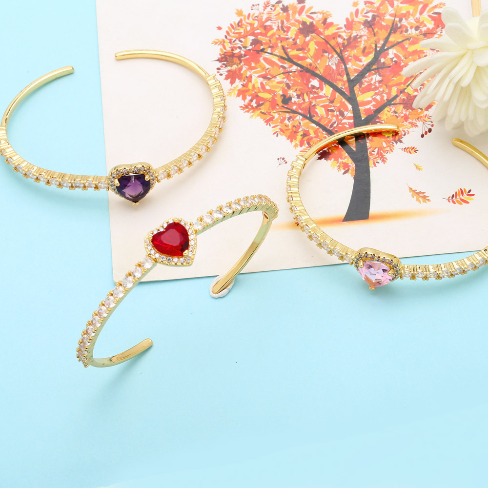 Fashion Heart Shape Copper Inlay Zircon Bangle 1 Piece