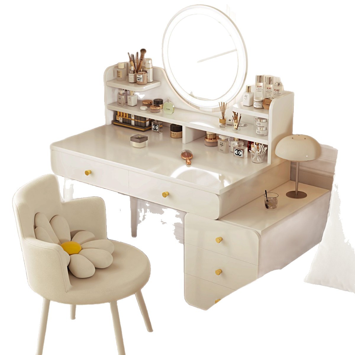 Mesa de maquillaje, camerino, dormitorio moderno y simple, pequeño armario de cabecera, mesa de maquillaje de estilo de crema, mesa de maquillaje