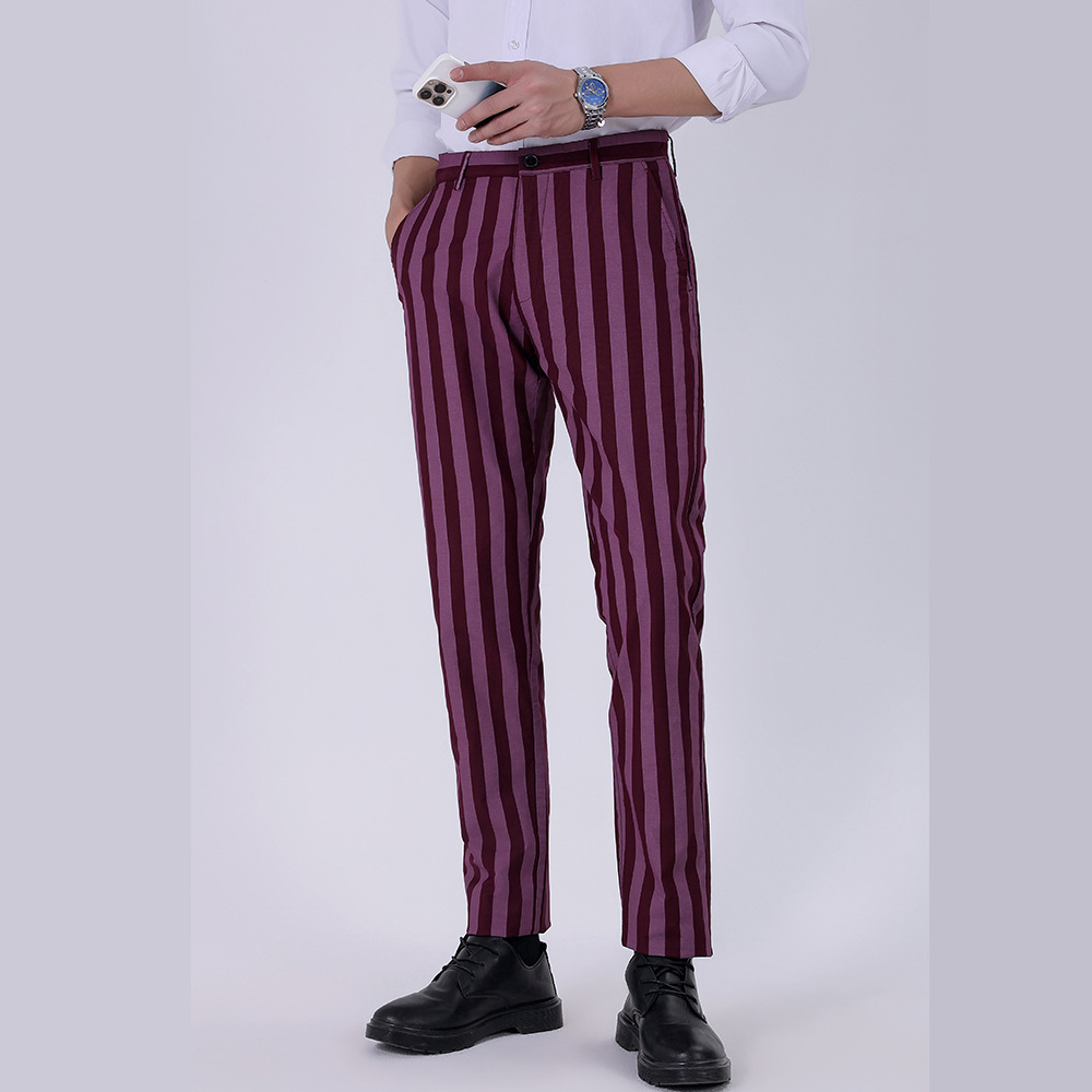 Herrenbekleidung Gestreifte Freizeithose Frühling und Herbst Lockere Gerade Businesshose_voghion.com