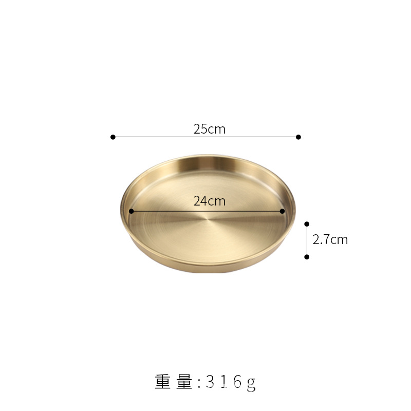 Disco de placa de acero inoxidable de estilo coreano comercial Bandeja plana dorada engrosada cuero frío Gong salchicha en polvo placa plato de vapor
