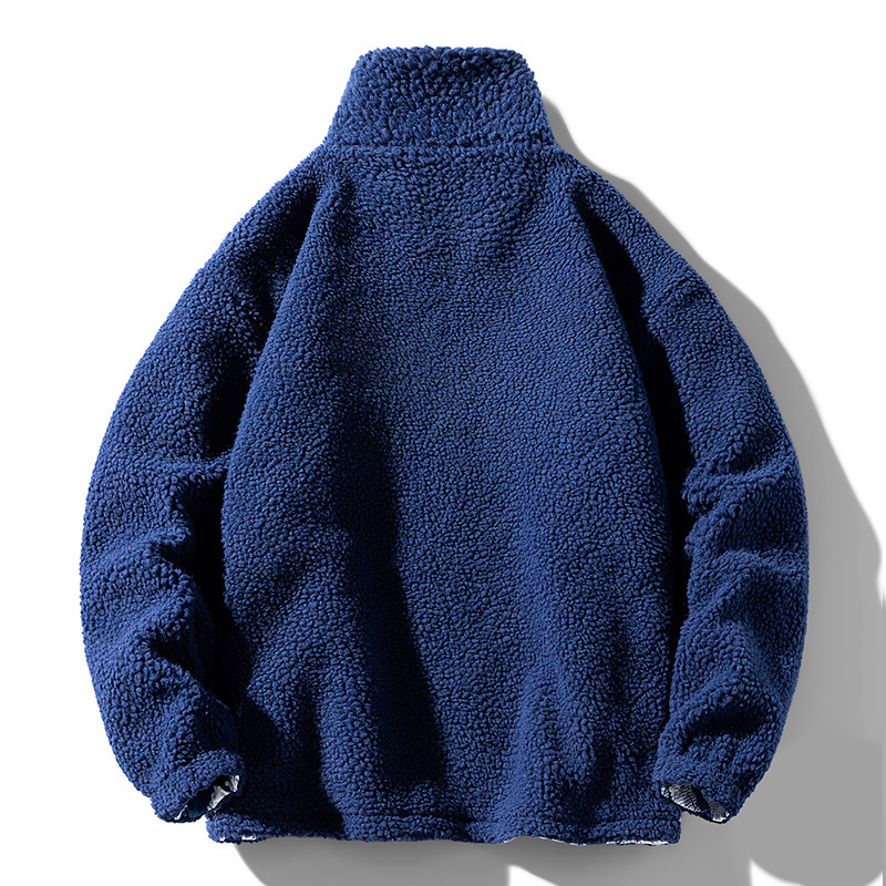 Standing Collar Granular Lamb Fleece New Loose and Handsome Men's Winter Coat Fashion Brand Jacket_voghion.com