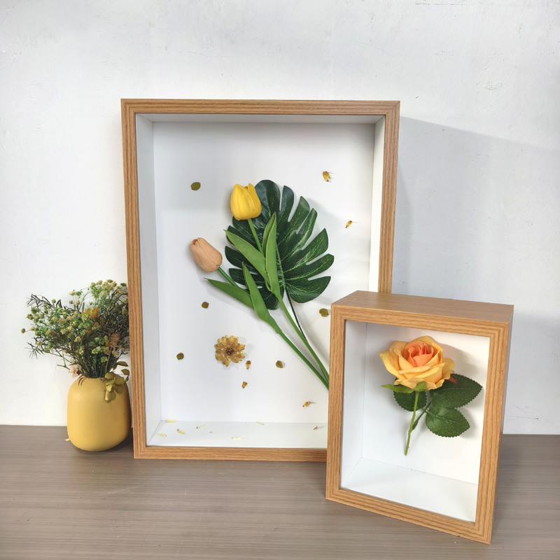 Three-Dimensional Hollow Flower Framed Photo Frame DIY Handmade Solid Wood Table Dried Flower Immortal Flower Picture Frame Birthday Gift