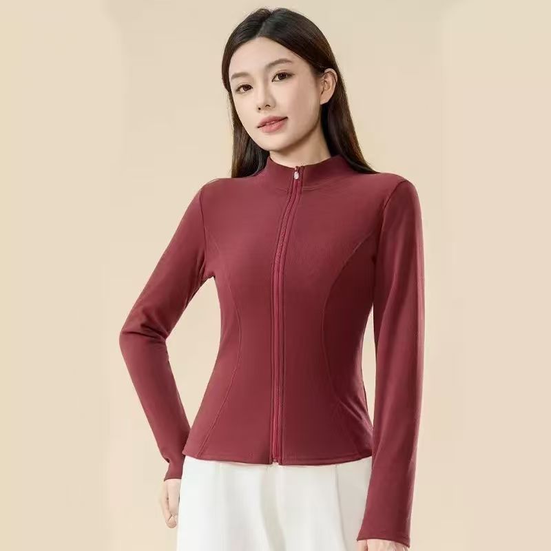 秋季新款磨毛纸片人外套女户外运动立领拉链瑜伽服显瘦健身上衣女|undefined