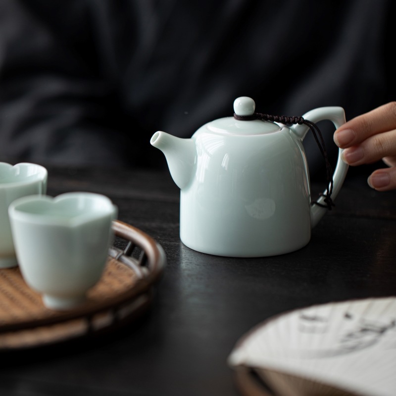粉青磁器ティーポット茶具秦権壺復古シンプルオフィス家庭用手作り工夫茶器中国式主泡茶器|undefined