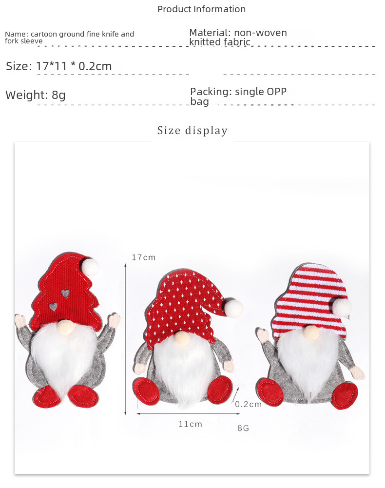 Décorations de Noël dessin animé poupée sans visage couteau et fourchette ensemble accessoires de robe de cuisine sac créatif en trois dimensions pour couteau et fourchette_voghion.com