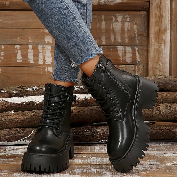 Big yards thick bottom casual short boots female new increased height England biker short boots boots_voghion.com
