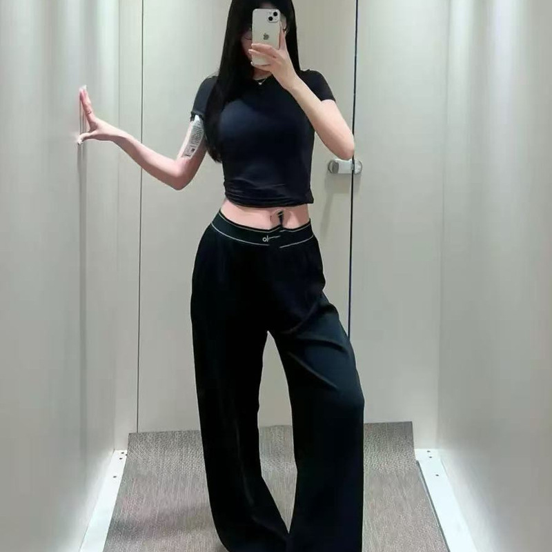Al's Popular Loose-Fitting, Drapey, Versatile, Slimming Straight-Leg Quick-Dry Casual Pants for Women with Reflective Lettering Casual Sports Pants