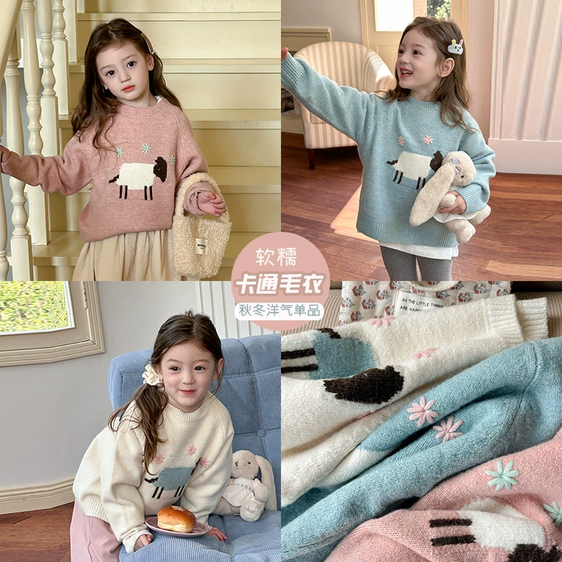 Детский милый маленький шерстяной свитер с героями мультфильмов Aimo Beibei, весенне-осенне-зимний стиль, вязаный топ для маленьких девочек