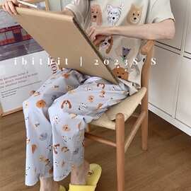 2026春新款睡衣女短袖长裤套装家居服180克厚2色9狗头短长
