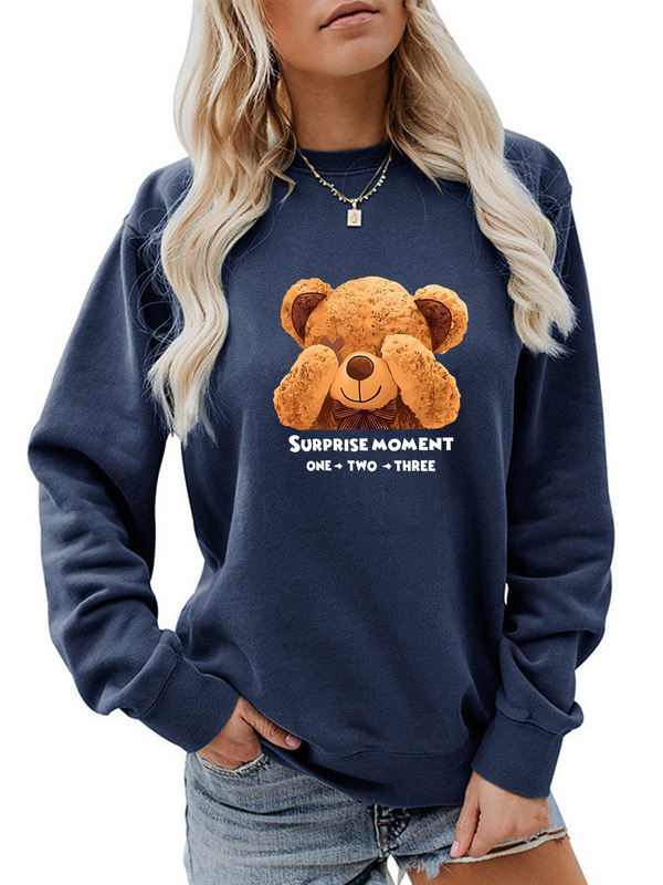 Amazon autumn and winter women's clothing, fleece-lined sweatshirt with round neck and Guess Bear print, popular foreign trade sweatshirt for women Amazon autumn and winter women's clothing, fleece-lined sweatshirt with round neck and Guess Bear print, popular foreign trade sweatshirt for women
