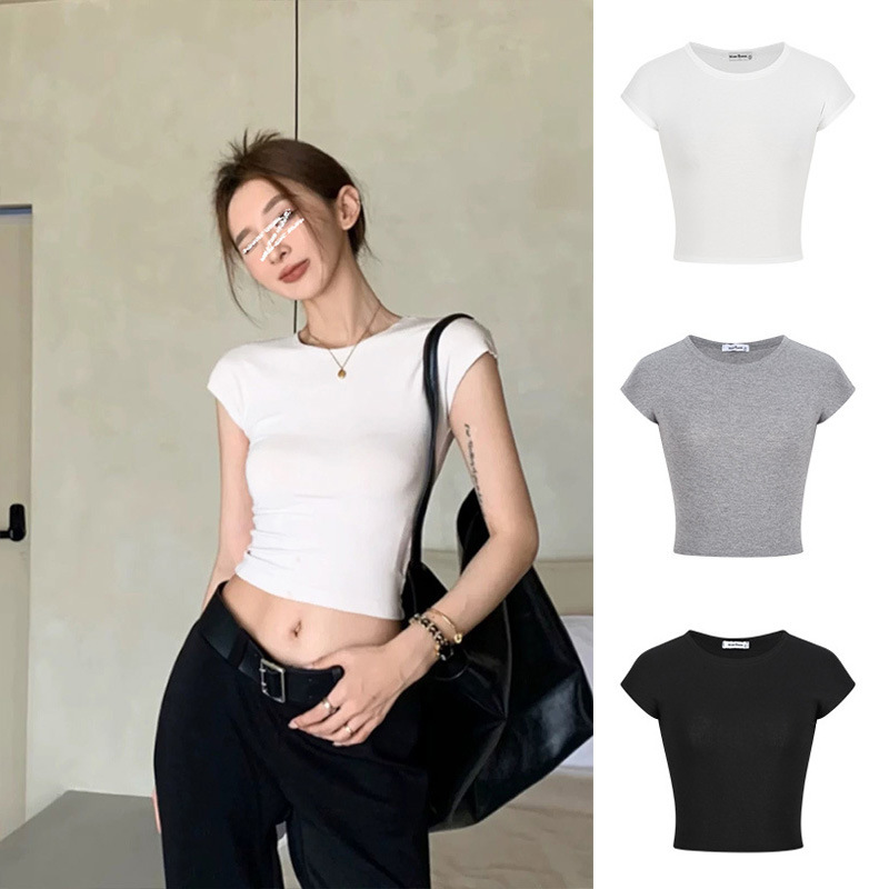 Craftsman One Cross-Border Regular Shoulder Round Neck Hot Girl Crop Short Sleeve T-Shirt 2026 Summer New Fashion Short Top for Women Craftsman One Cross-Border Regular Shoulder Round Neck Hot Girl Crop Short Sleeve T-Shirt 2026 Summer New Fashion Short Top for Women