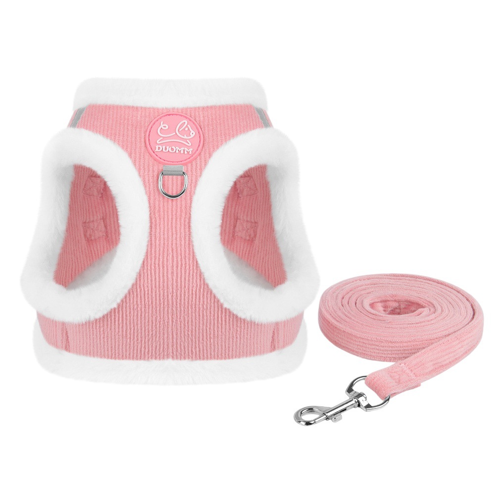 Nueva correa para mascotas, reflectante, cálida, suave, cuerda para pasear perros, arnés para perros cómodo de felpa de piel de conejo integrada