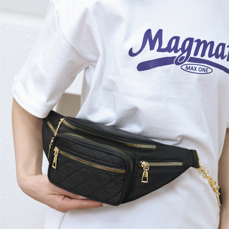 跨境女士腰包批發簡約百搭胸包菱格繡線單肩斜挎包大容量手機腰包