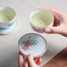小清新手绘荷花杯垫日式陶瓷釉下彩杯托陶瓷茶垫隔热垫茶托