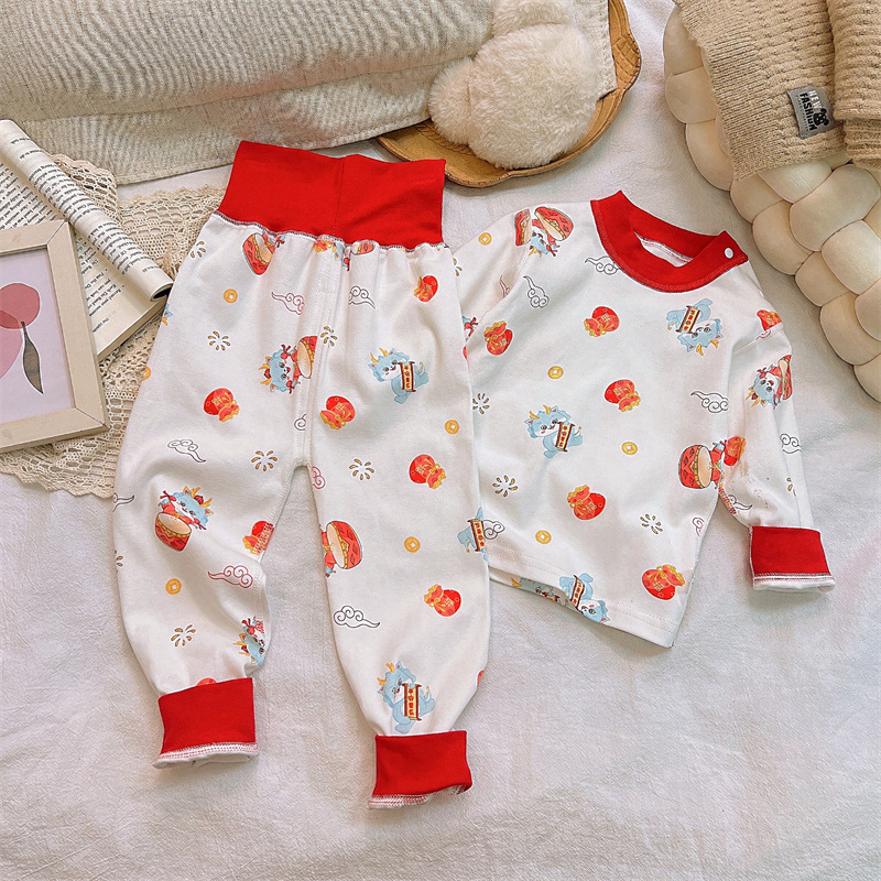 Conjunto de ropa interior para niños otoño nuevo bebé peinado algodón puro bebé cintura alta protección del vientre ropa de otoño pantalones largos ropa para niños