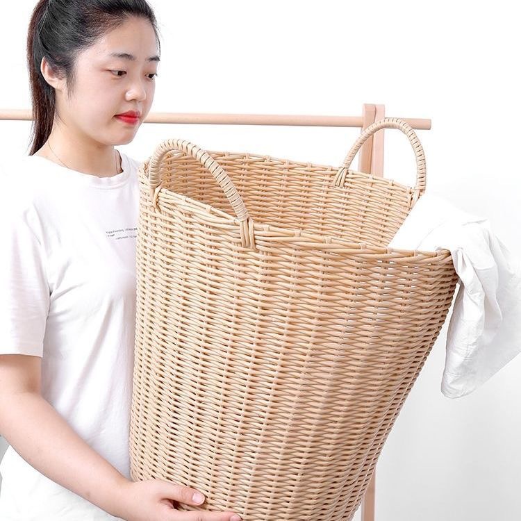 Storage Basket Home Hand-held Bathroom Laundry Hamper Plastic Wicker Dirty Clothes Basket Large Hand-woven Laundry Basket Dirty Clothes Hamper