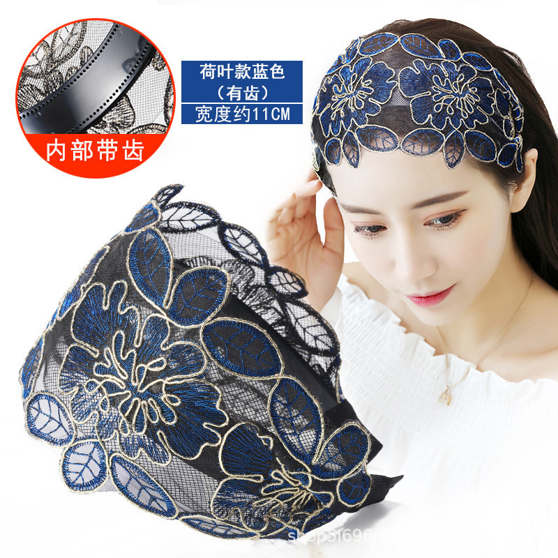 Wide gold brown navy Lace hair hoop for women girls latin  display picture 1