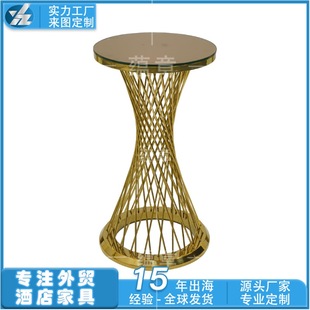 Golden Stainless Steel Bar Table Small Waist Cocktail Glass Table Banquet Table Outdoor Wedding Hotel Party Bar Table