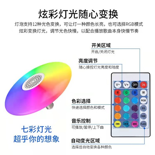 LED蓝牙音乐飞碟灯UFO智能遥控RGB七彩变色E27大飞碟蓝牙音箱
