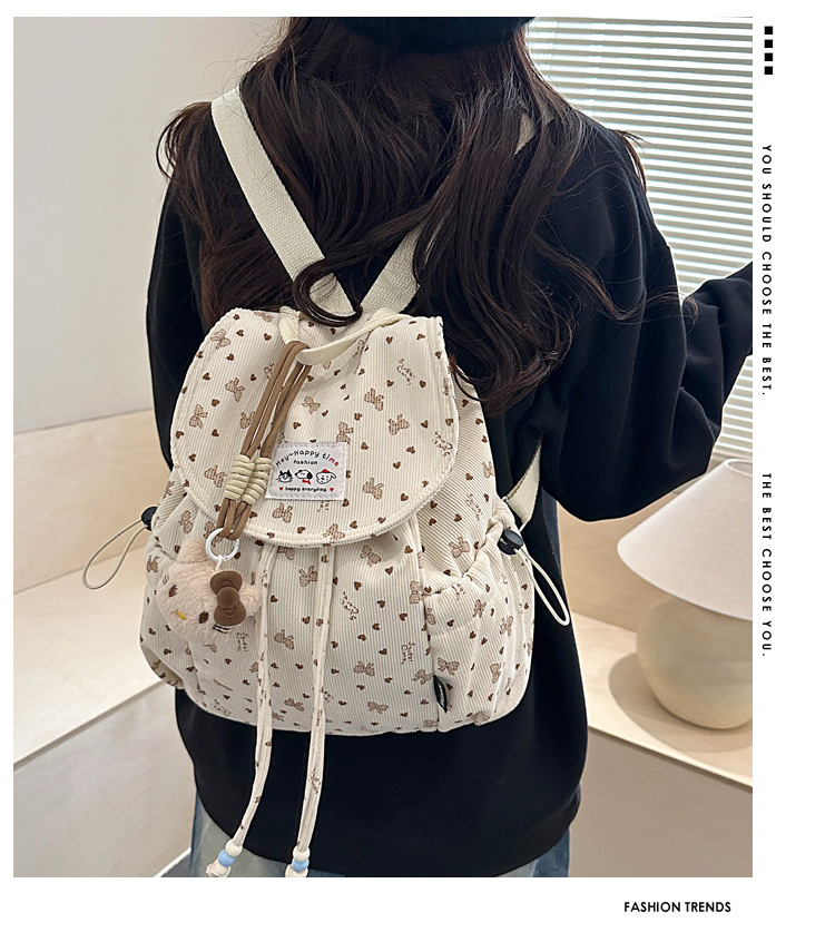 Cross-Border Yeni Model Büyük Kapasiteli Kadife Çift Omuzlu Sırt Çantası Kadın Moda Rahat Çok Amaçlı Kısa Mesafe Seyahat Fiyonklu Çift Omuzlu Sırt Çantası