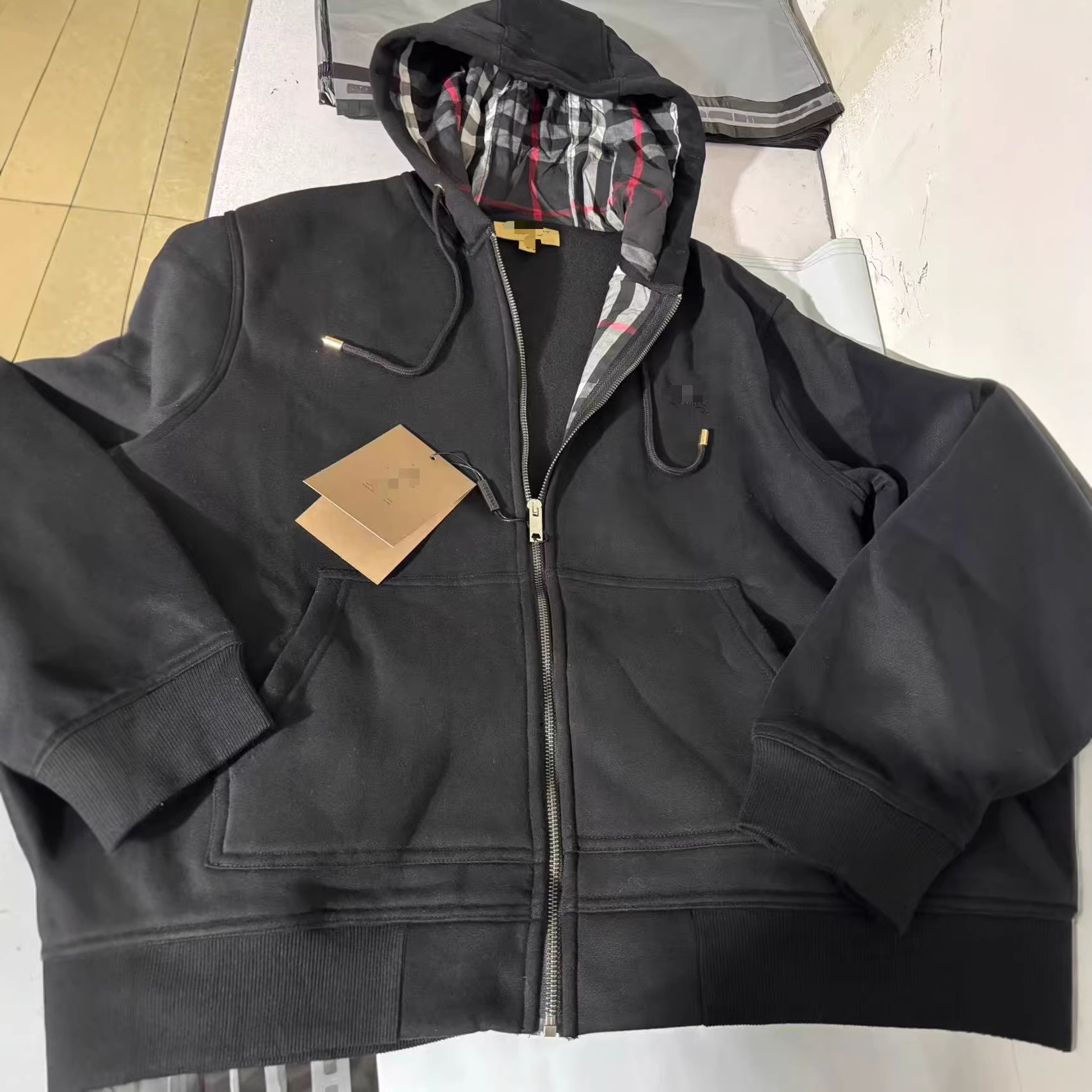 Burberry Hooded Jacket Check Lined Black