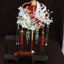 红色蕾丝花朵新娘结婚秀禾团扇新中式古风双面手工成品遮面团扇子