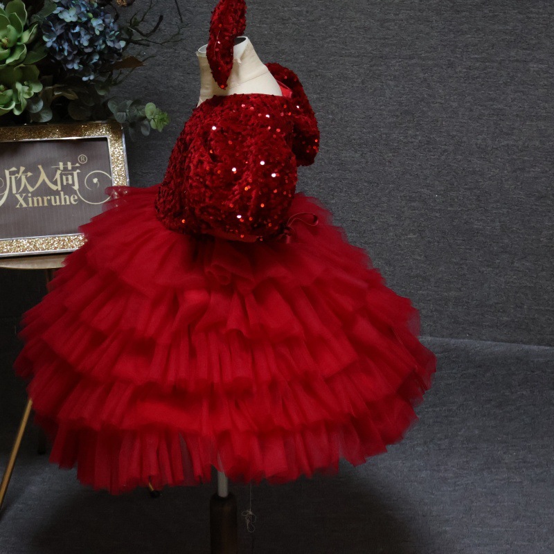 Fiesta de fiesta de niñas vestido de fiesta de cumpleaños nuevo vestido de princesa roja