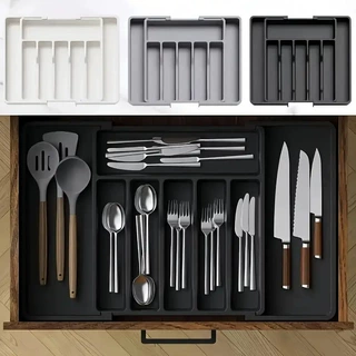 TEMU跨境新款 扩展餐具收纳盒家用亚马逊Expandable Utensil Tray