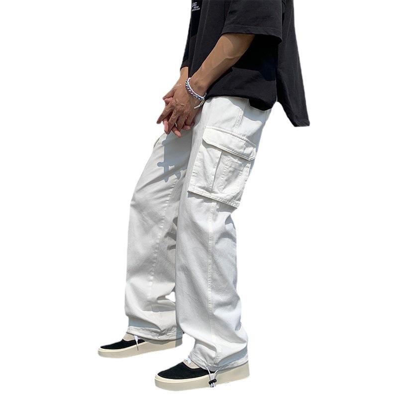 Multi-bolsillo de los hombres overoles de primavera y otoño marca de moda Pantalones de pierna ancha de moda Pantalones casuales rectos otoño deportes pantalones de baloncesto