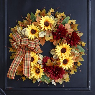 Cross-Border New Product Amazon Halloween Autumn Wreath Pumpkin Berry Door Hanging Harvest Festival Vine Circle Thanksgiving Wreath